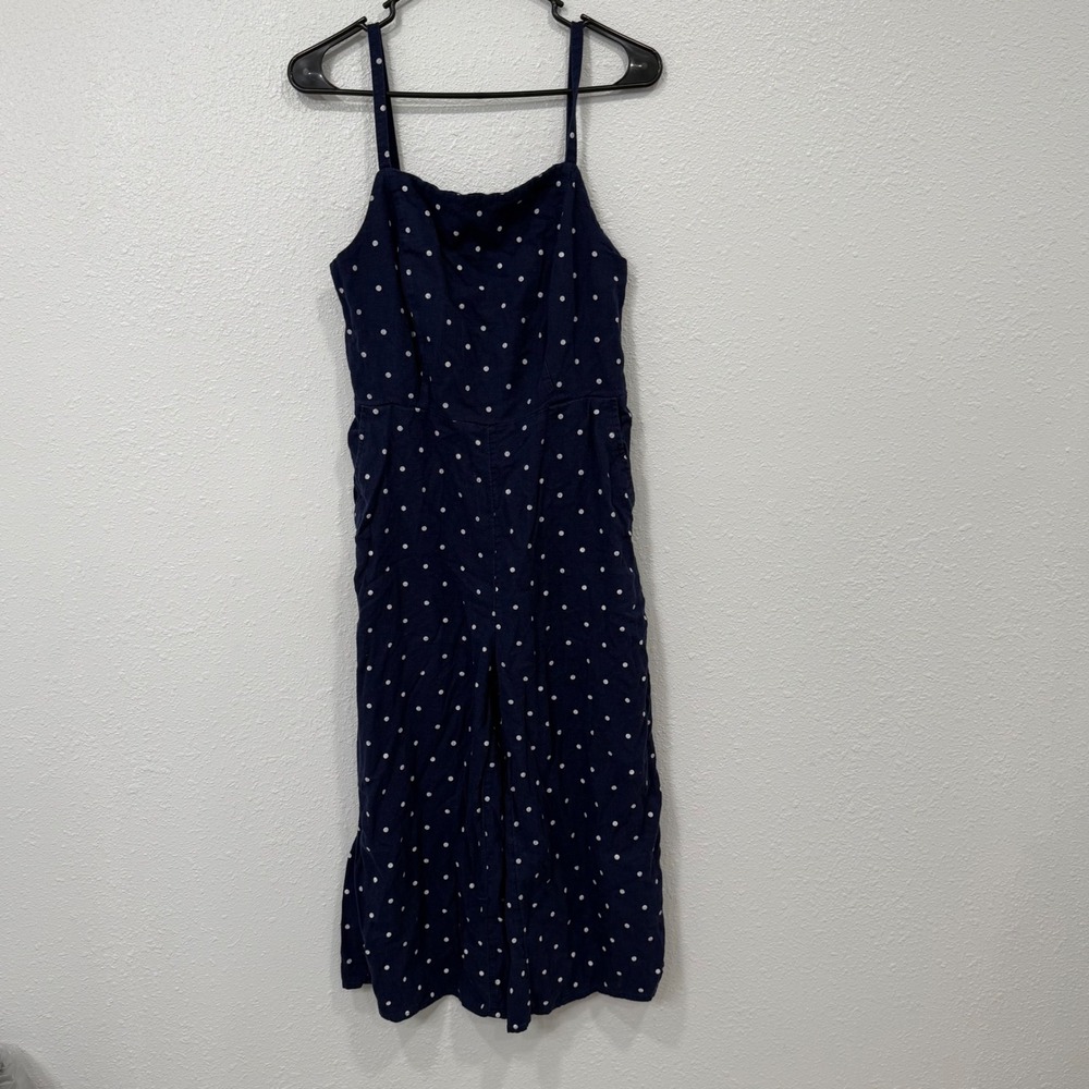 Old Navy Navy White Polka Dot Smocked Waist Jumpsuit Cropped Wide Leg Women M